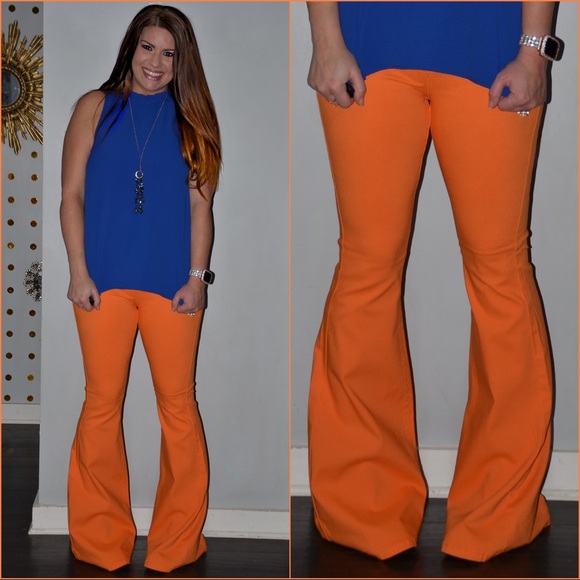 The Baby Peacock Boutique Pants - Tangerine Bell Bottom Jeans / S-XL / 34” Inseam
